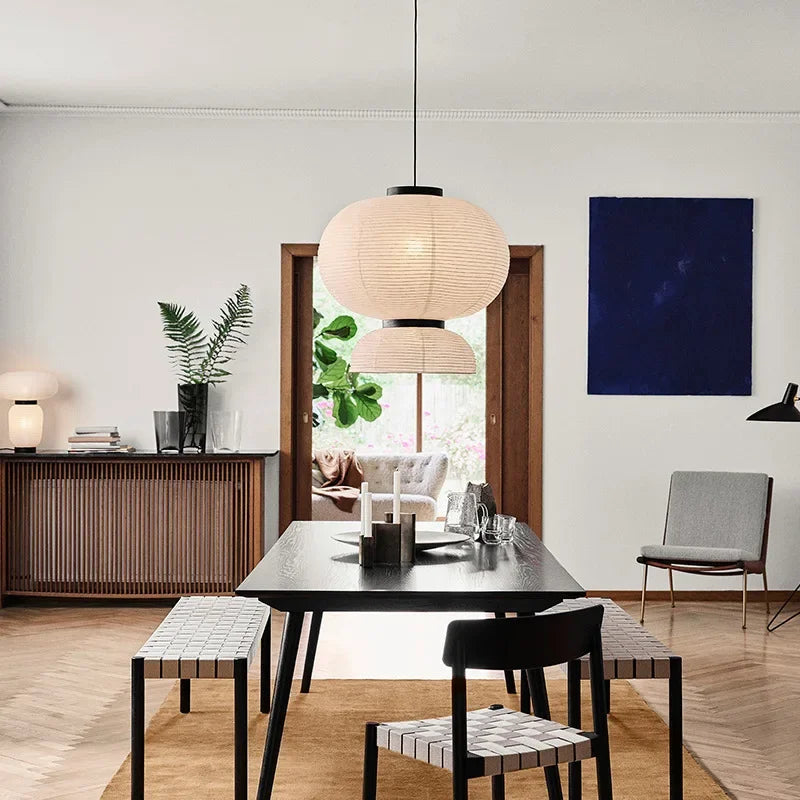 Axyaa Wabi Sabi Rice Paper Chandelier Pendant Lamps LED Hanging Light Room Decor