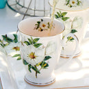 Axyaa Vintage Floral Bone  Coffee Mugs, Porcelain Countryside Espresso Cups