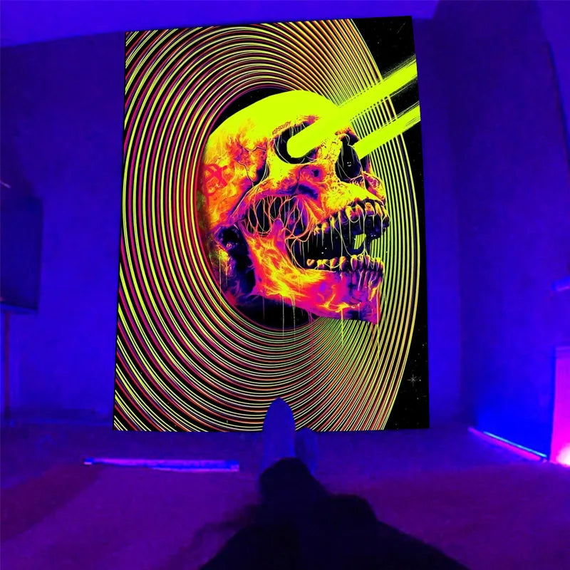 Axyaa Psychedelic Skull Eye Laser Tapestry Wall Hanging – Luminous Home Decor