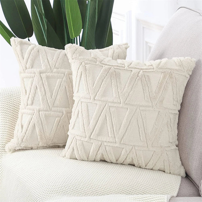 Axyaa Short Plush Boho Pillowcases 45x45cm - Soft Cushion Cover for Home Decor