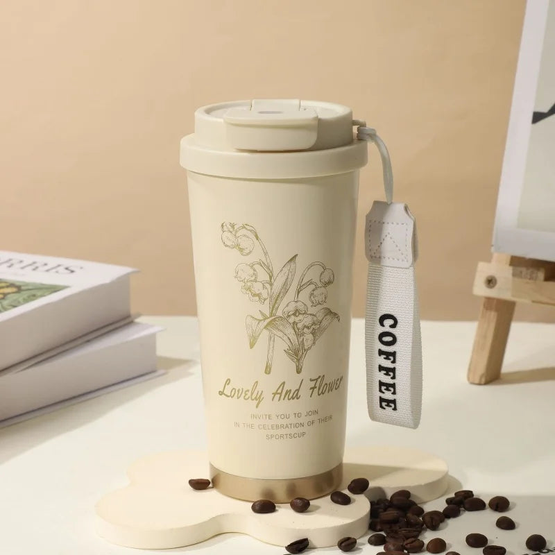 Axyaa 500ml Stainless Steel Vacuum Insulated Coffee Cup Straw Mug