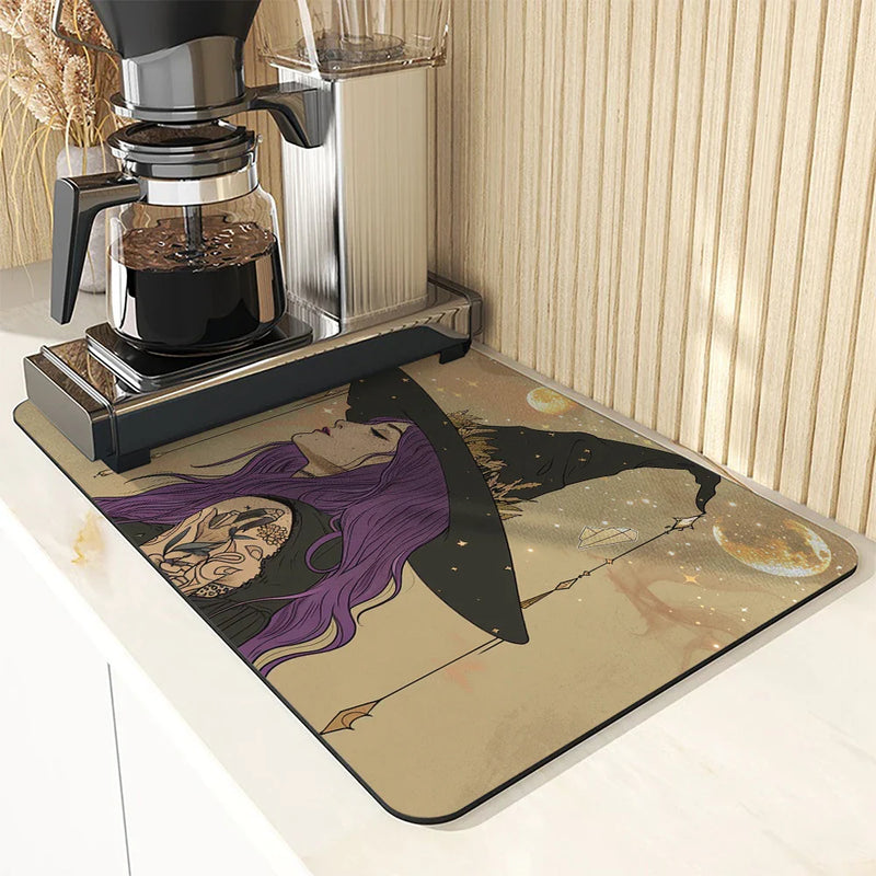 Axyaa Halloween Moon Themed Square Drain Pad - Anti-Slip & Absorbent.