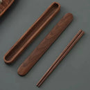 Axyaa Solid Wood Walnut Chopsticks Box Set - Portable Tableware for Work and Students
