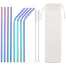 Axyaa Stainless Steel Drinking Straws Set - 8pcs Reusable Straws with Brush & Bag