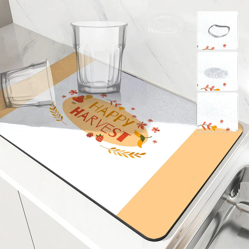 Autumn Harvest Maple Leaves Kitchen Drying Mat by Axyaa