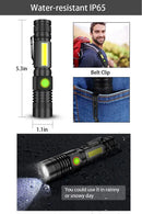 Axya High Lumen Rechargeable LED Flashlight with COB Side Light, Waterproof & Zoomable