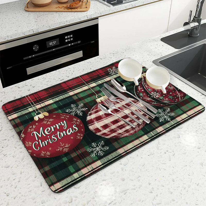 Axyaa Snowflake Checkered Kitchen Drying Mat