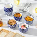 Axyaa Chinese Blue and White Ceramic Ramekins Set - Ideal for Soufflés, Desserts, and Snacks