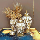 Axyaa Ceramic Light Luxury Electroplated European Style Flower Vase Crafts Storage Tanks
