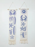 Coastal Tapestry with Crab, Starfish & Surfboard Prints for Boho Home Decor by Axyaa