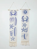 Coastal Tapestry with Crab, Starfish & Surfboard Prints for Boho Home Decor by Axyaa
