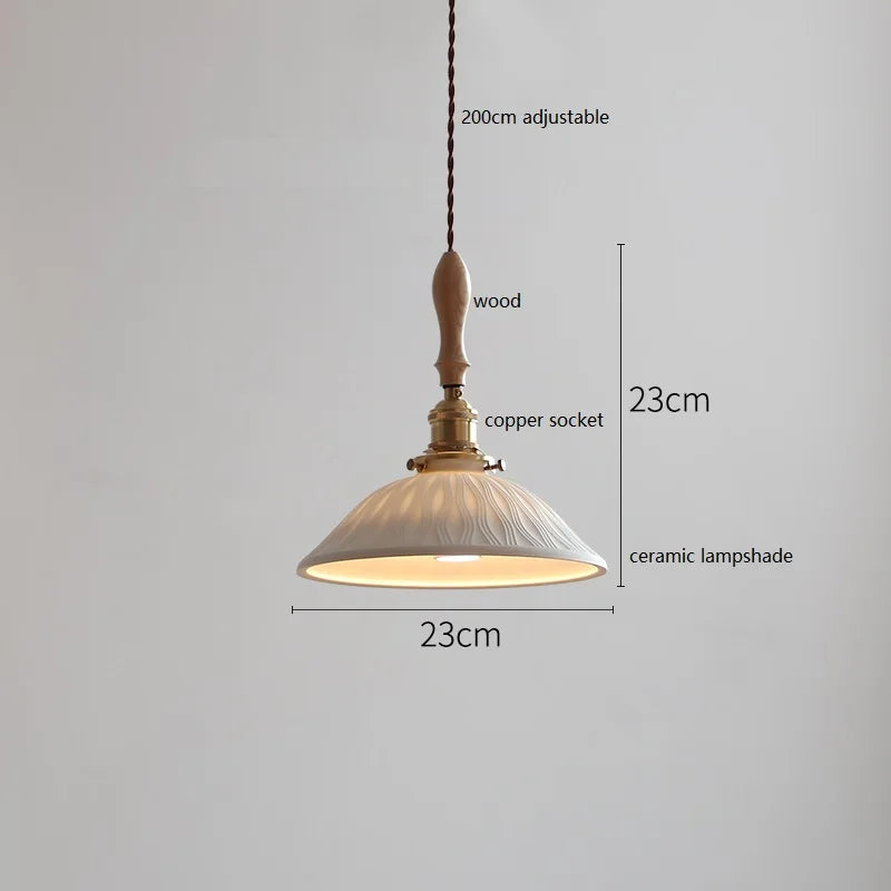 Axyaa Ceramic LED Pendant Light with Wood Copper Socket - 30CM