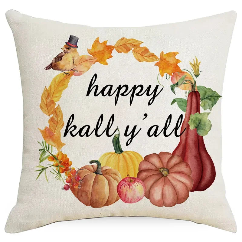 Axyaa Autumn Pumpkin Cushion Cover 18x18 Inches - Modern Thanksgiving Decor Pillowcase