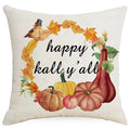 Axyaa Thanksgiving Pumpkin Maple Leaves Linen Cushion Cover for Home Decor