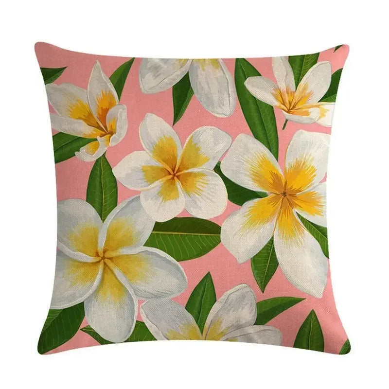 Axyaa Tropical Plant Design Linen Pillowcase Floral Print 45*45cm