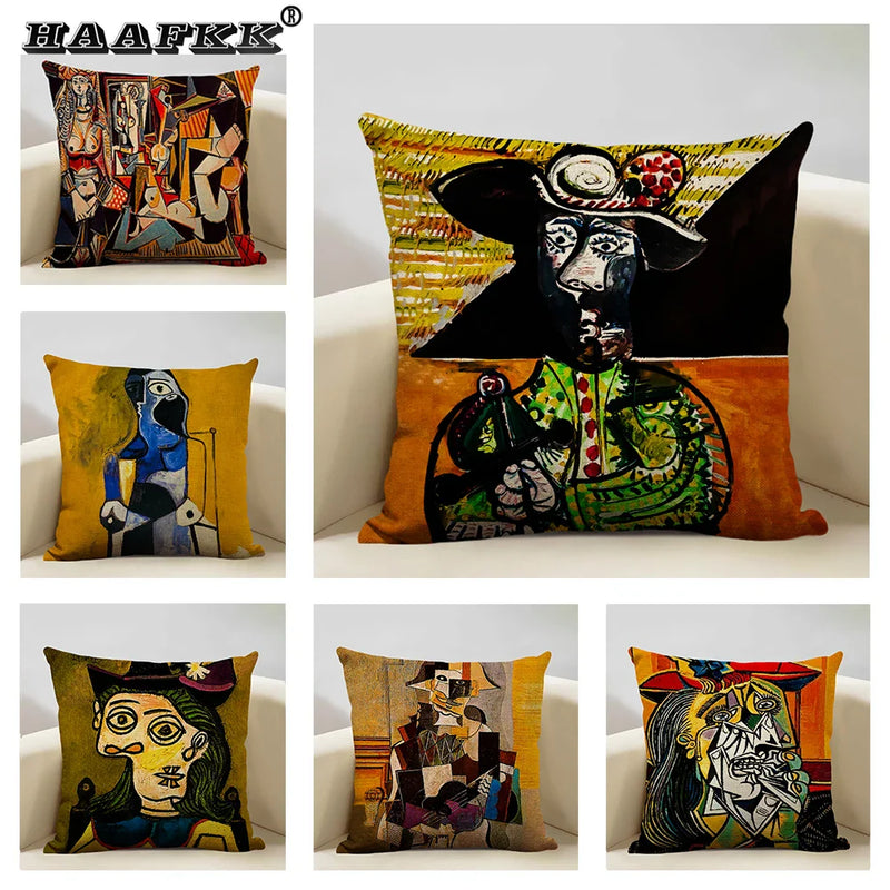 Pablo Picasso Abstract Art Cushion Cover 45x45cm Beige Linen Axyaa Brand