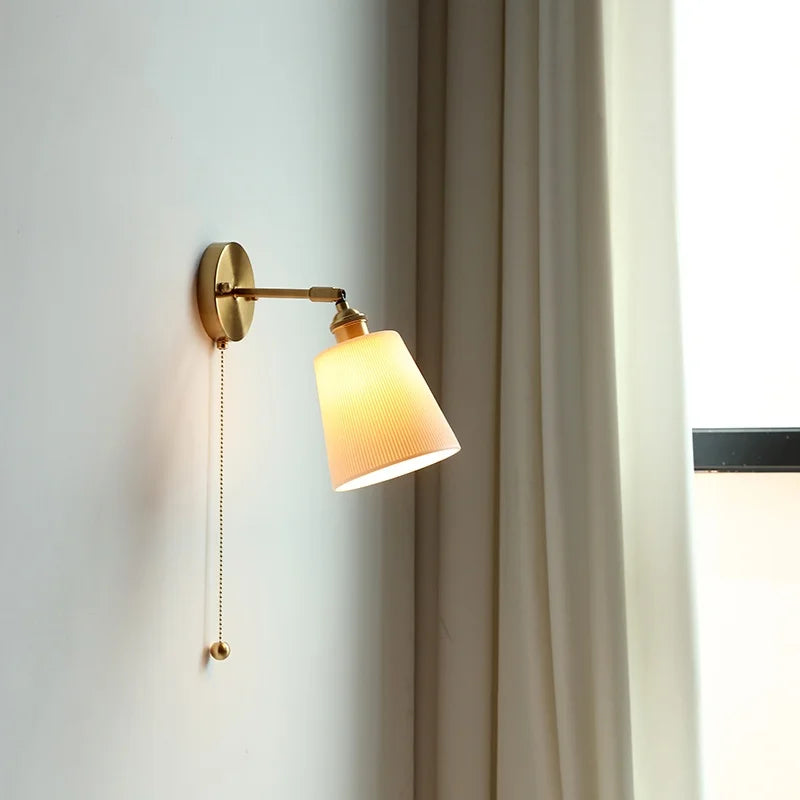 Axyaa Ceramic LED Wall Sconce with Pull Chain for Home Decor