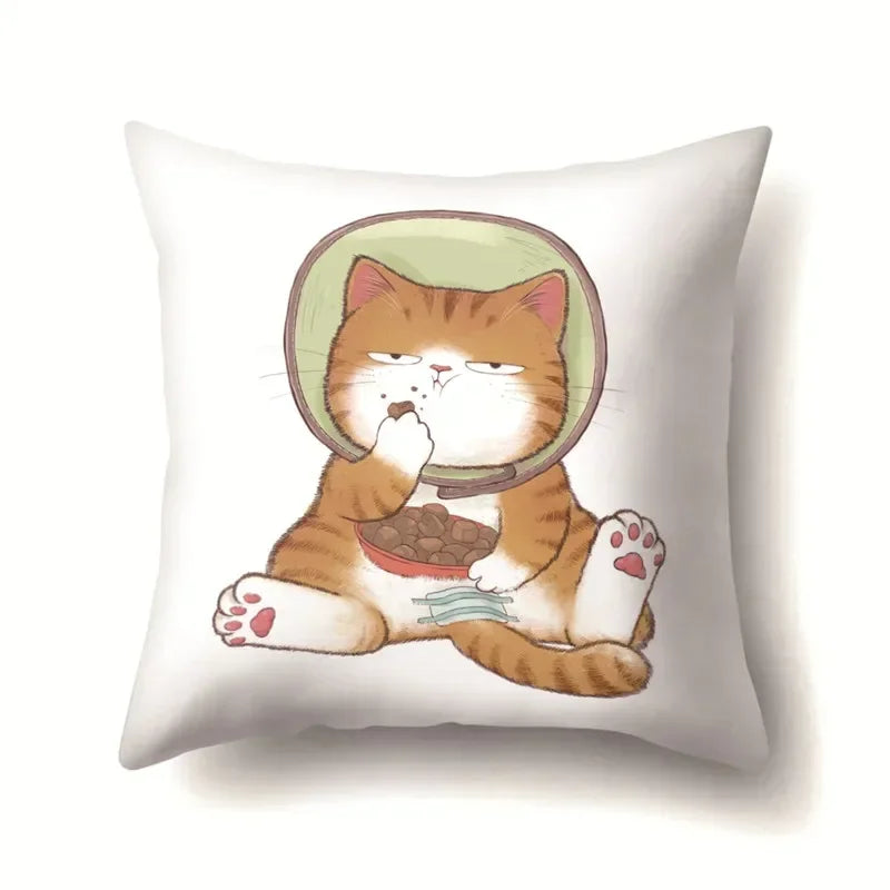 Cute Cat Cushion Cover by Axyaa: Cartoon Pets Pillow Case for Home Sofa Decor