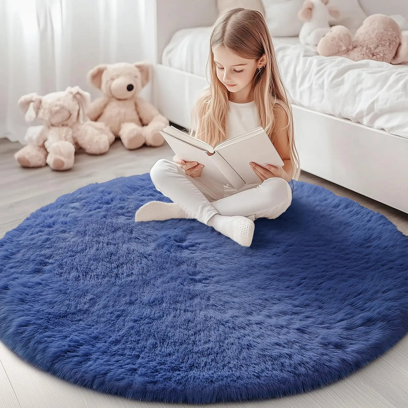 Axyaa Plush Round Carpets: Non-Slip, Washable Rugs for Living Room & Bedroom