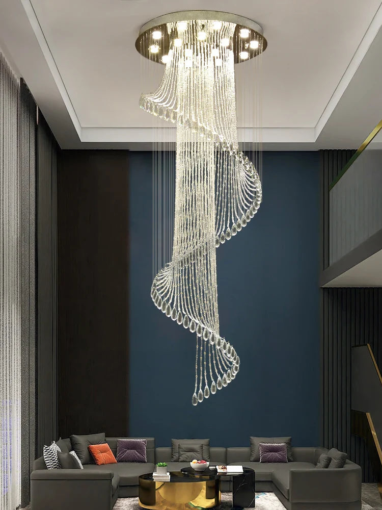 Axyaa Crystal Smart Dimming Chandelier: Modern Rotating Pendant Light for Living Room