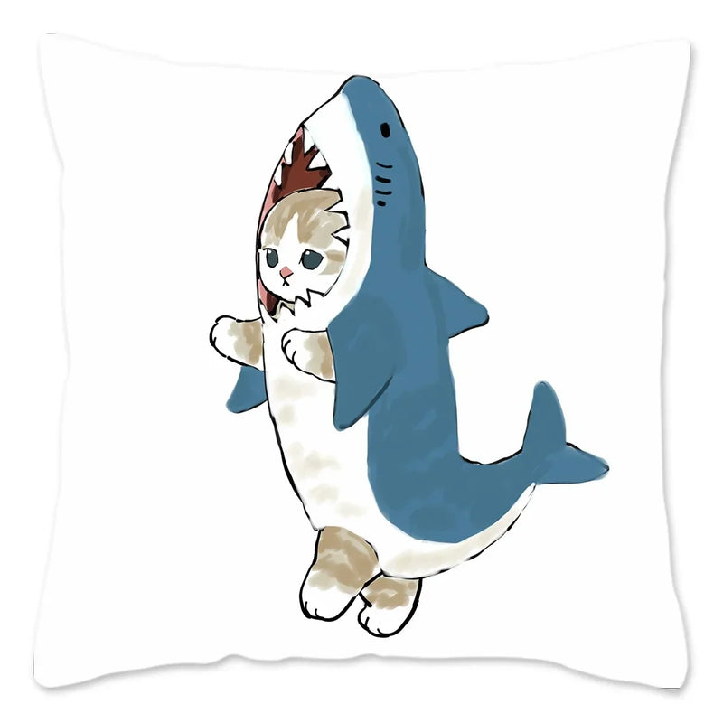 Axyaa Cat Shark Pillow Case: Kawaii Sofa Cushion Cover 45x45cm