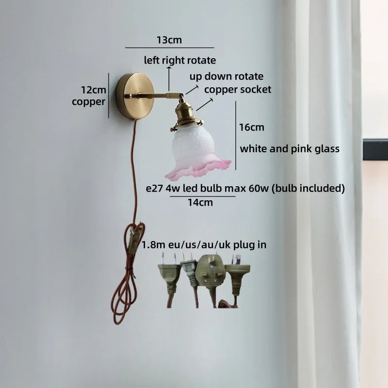Axyaa Nordic LED Wall Lamp for Bedroom Bedside, Modern Copper Arm, Up Down Rotate, Bathroom Mirror Light