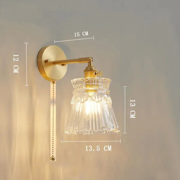 Axyaa Clear Glass LED Wall Lights Copper Pull Chain Switch Modern Wandlamp