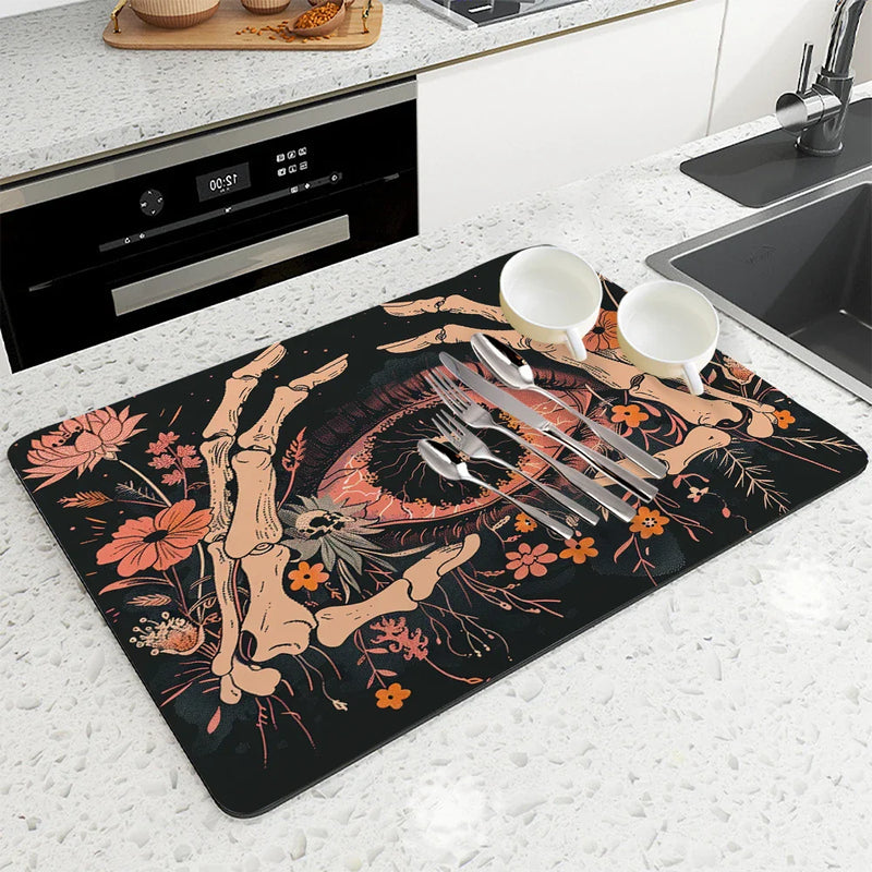 Axyaa Halloween Plants Drying Mat, Non-Slip Absorbent for Kitchen Counter