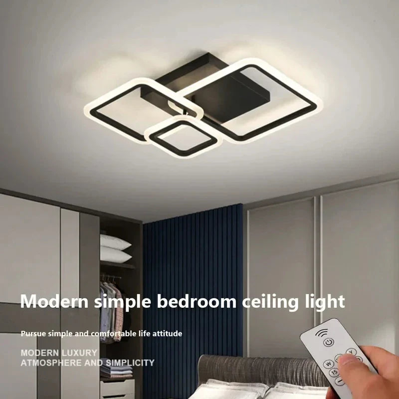 Axyaa Black LED Ceiling Chandelier with Remote Control for Modern Home Decor.