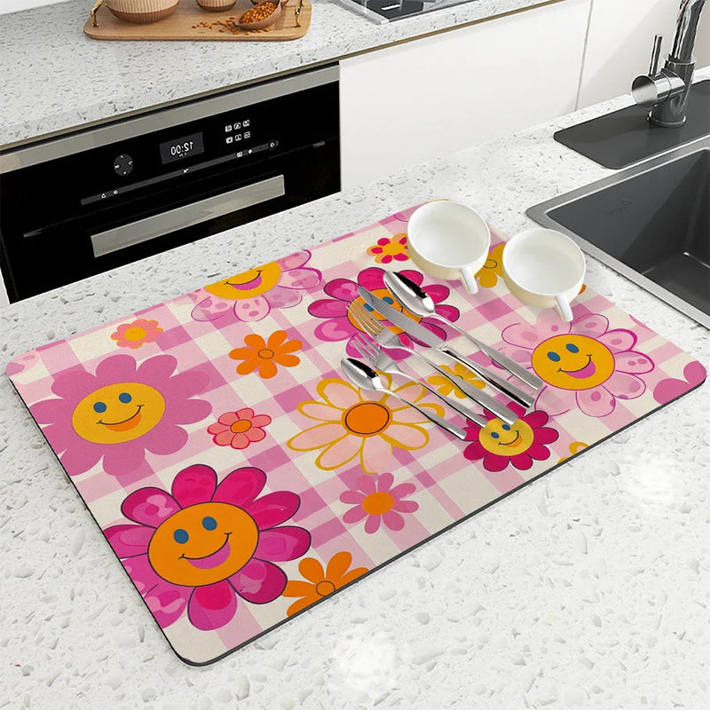 Axyaa Sunflower Anti-slip Draining Mat - Quick Dry Kitchen & Bathroom Absorbent Pad