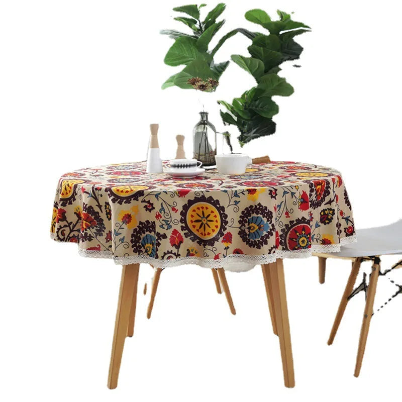 Axya™ Vintage Lace Sunflower Printed Cotton Tablecloth for Dining, Kitchen, Banquet, Hotel Decor