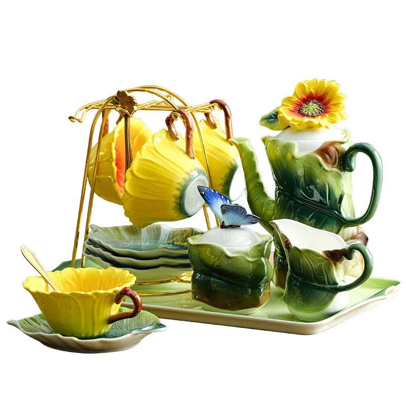 Axya Sunflower Tea Set with Embossed Flowers for Afternoon Tea