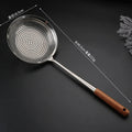 Axyaa Stainless Steel Colander with Long Wooden Handle and Large Mesh Skimmer