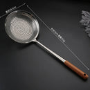 Axyaa Stainless Steel Colander with Long Wooden Handle and Large Mesh Skimmer
