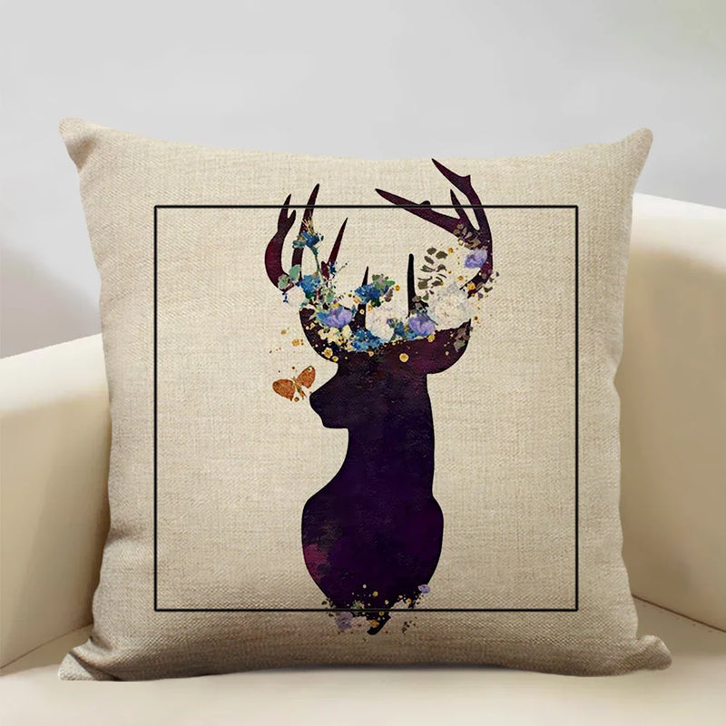 Elk Animal Cushion Cover Sofa Decor Pillow Case Linen Home Decor Axyaa