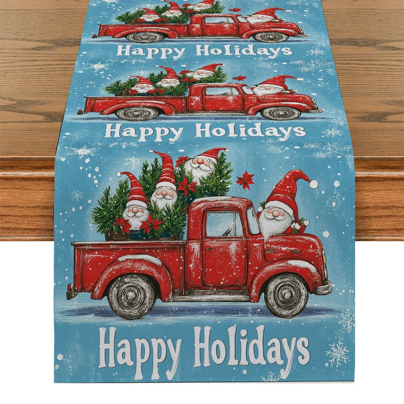 Axyaa Christmas Pickup Truck Pygmy Fir Snowflake Table Runner