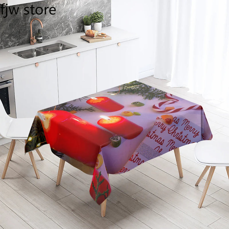 Axyaa Christmas Candle Printed Tablecloth Set