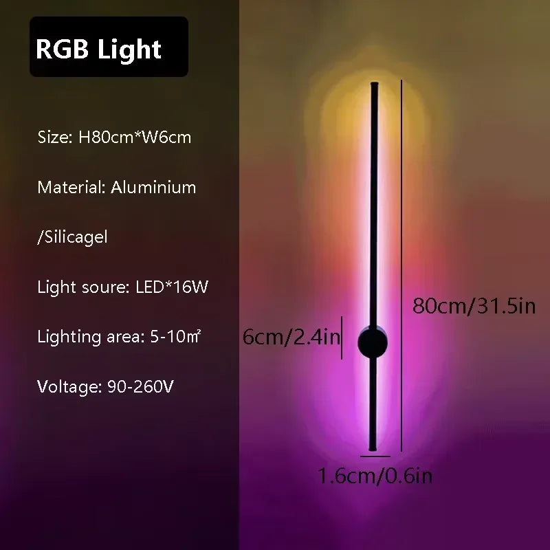 Axyaa Rotatable RGB LED Wall Lamp 60/80/100cm for Bedroom Living Room Decor