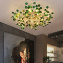 Axyaa Natural Jade Agate Leaf Ceiling Chandelier for Modern Living Room Decor