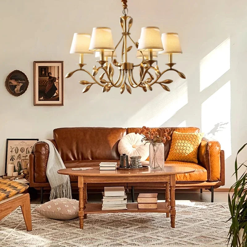 Axyaa Gold Copper Chandelier with Fabric Shades for Living Dining Bedroom Lighting