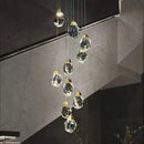 Axyaa Crystal Brass Chandelier for Modern Villa Stair, LED Pendant Lights for Home Decor