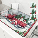 Axyaa Christmas Snow Kitchen Mat: Absorbent, Antiskid, Quick Dry, Draining, Tableware Mat