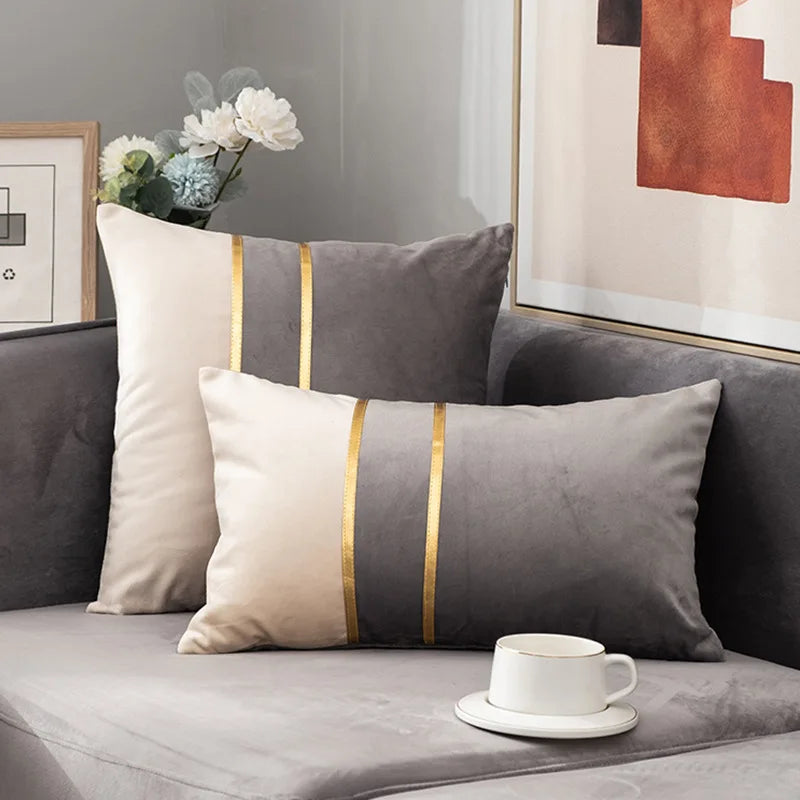 Axyaa Velvet Gold Splice Cushion Cover 45x45cm - Nordic Light Luxury Home Decor Patchwork Pillowcase