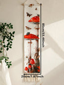 Boho Red Mushroom Cotton Wall Hanging Tapestry with Fringe by Axyaa