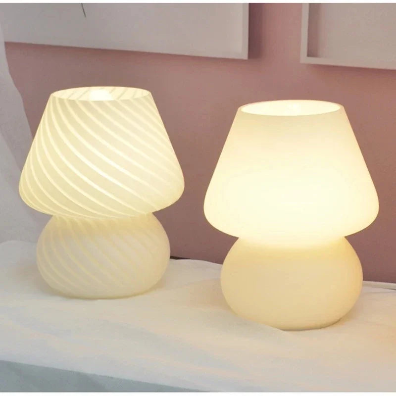 Glass LED Desk Light Mushroom Table Lamp Axyaa Korean Style Striped Bedside Lamp