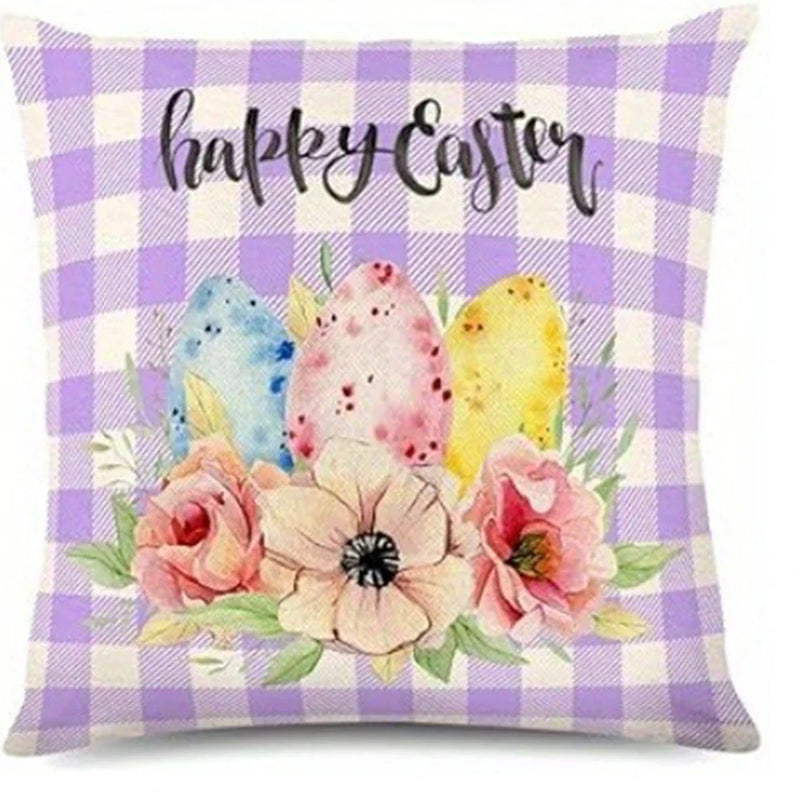 Bunny Floral Egg Print Easter Pillow Covers for Farmhouse Decor by Axyaa