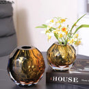 Axyaa Hexagonal Textured Glass Vase Modern Home Decor Bouquet Arrangement Tray