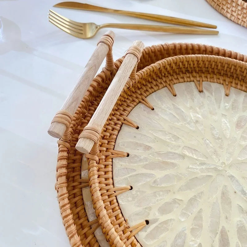 Axya Rattan Double Ears Tray - Home Storage & Decor Organizer Basket