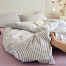 Axyaa Luxury Cotton Stripe Duvet Cover Set - Yarn-Dyed Bedding Set