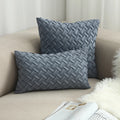 Axyaa Navy Blue Suede Pillow Cover with Green Woven Pattern - 45x45cm/30x50cm